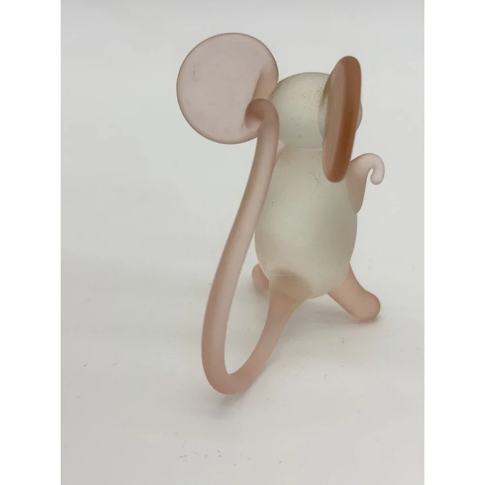 Hand Blown Art Glass Mice Mouse Pink White Frosted Glass Figurine 2.5”H